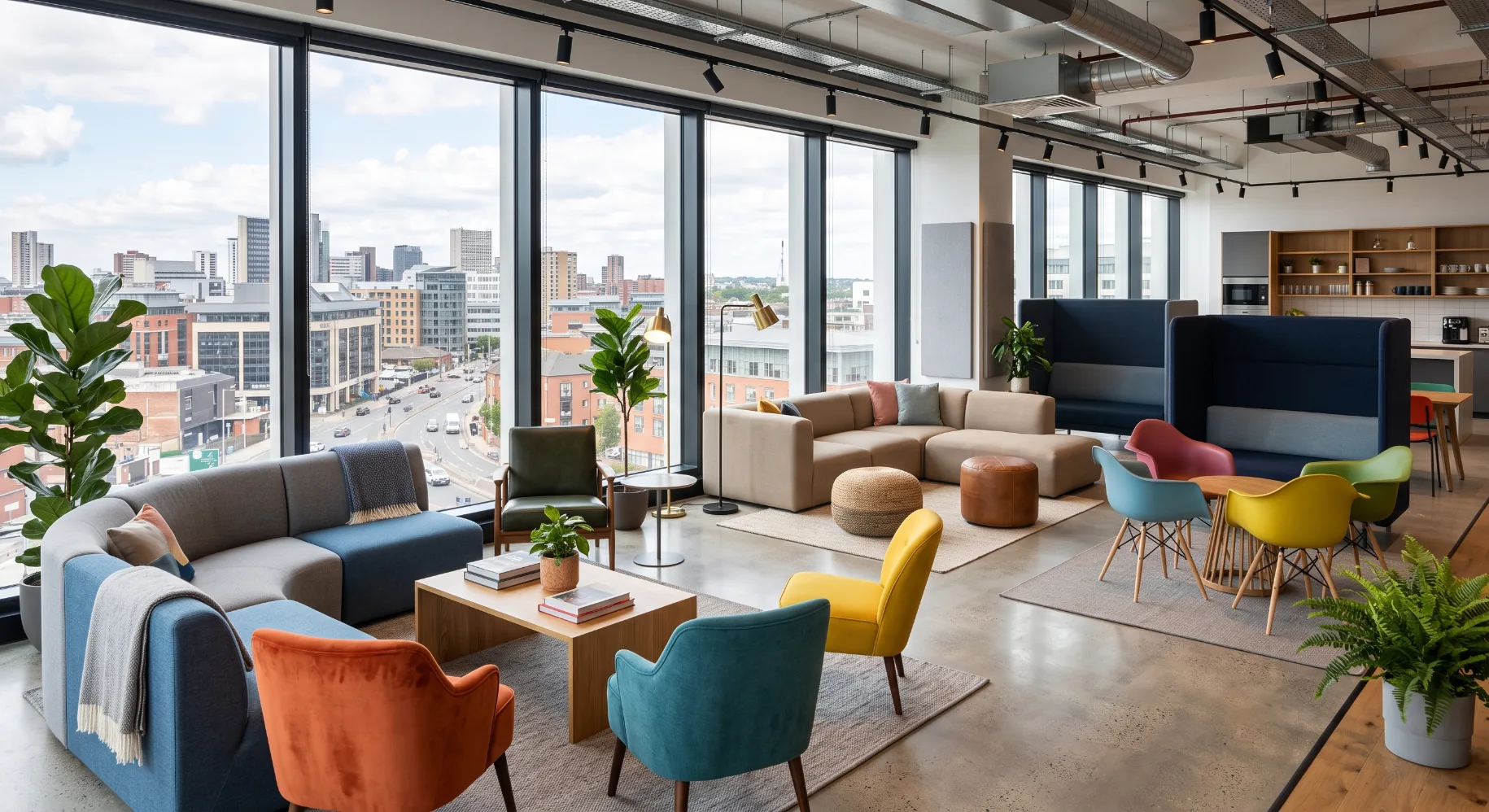 Breakout soft seating in a social space