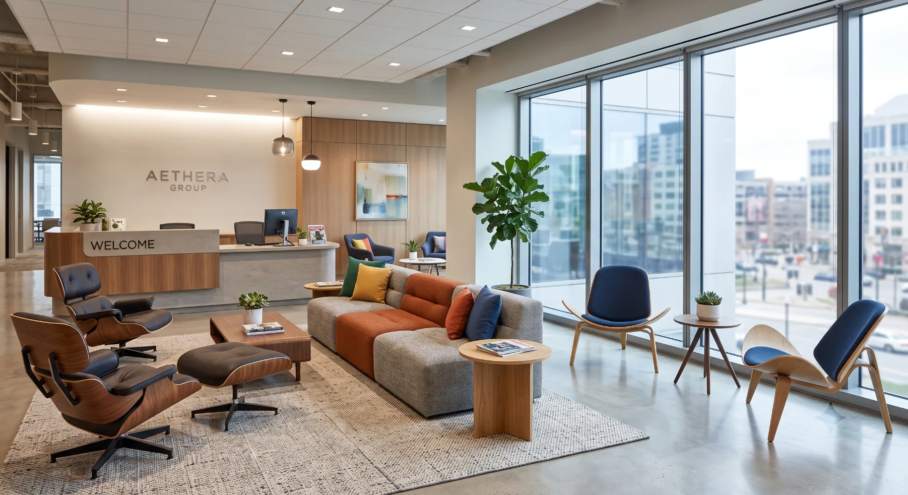 Reception soft seating in a front-of-house area