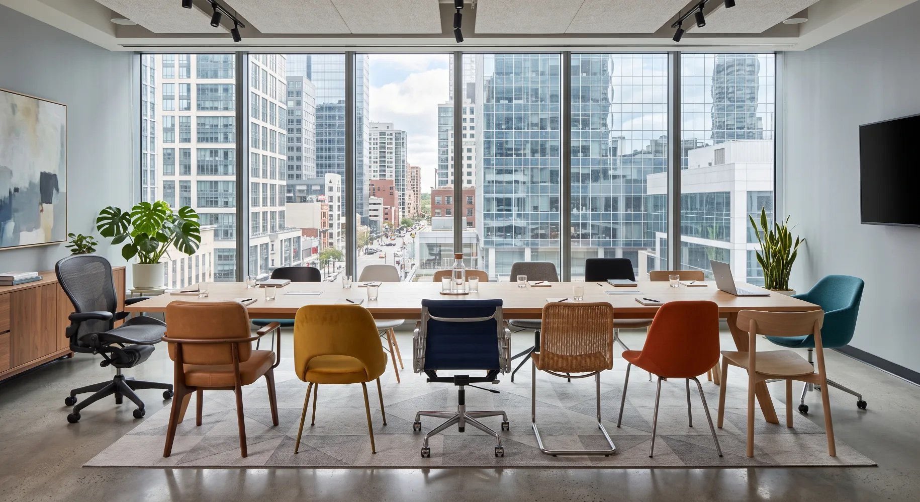 Meeting and conference chairs around a table