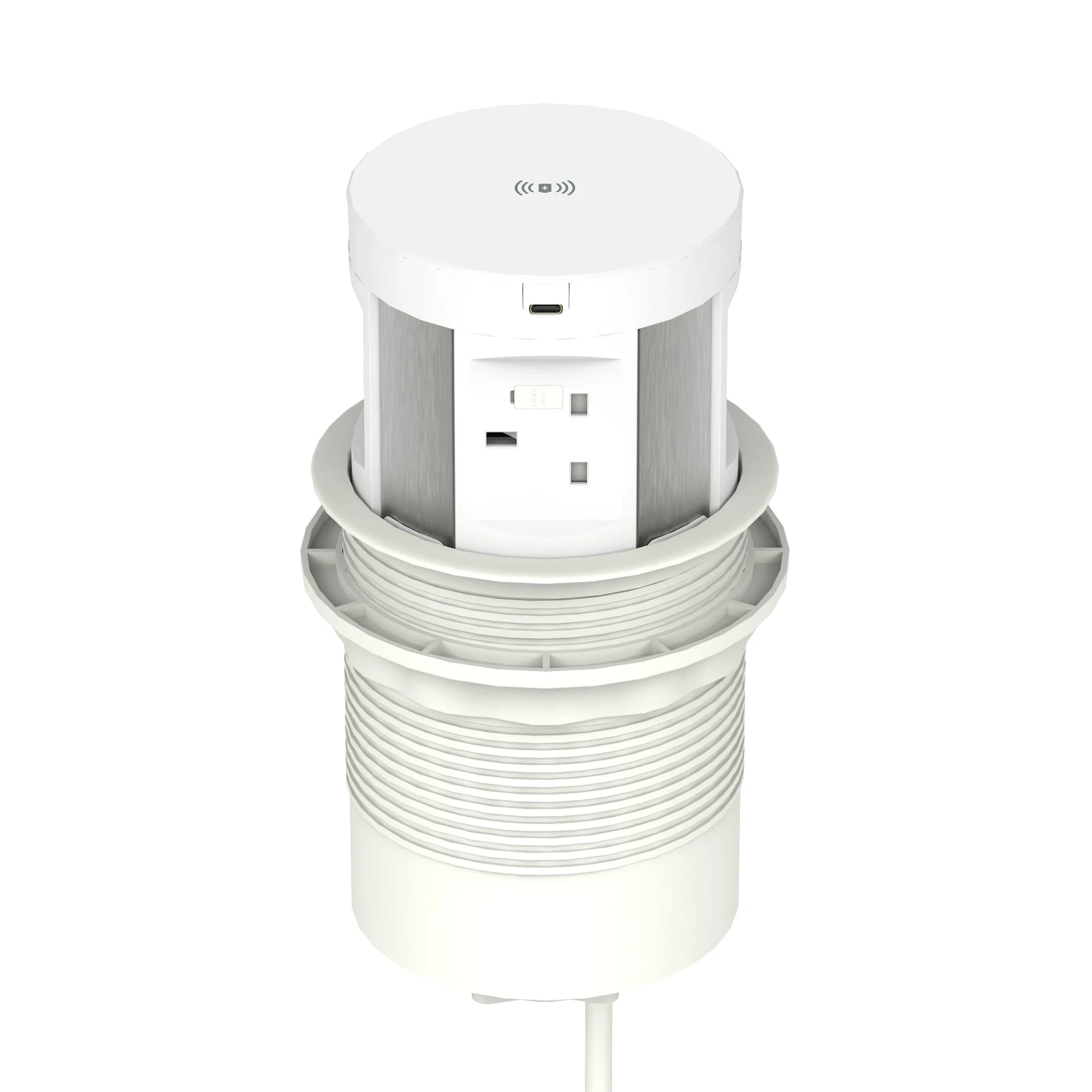 Volta Round Pop Up Power Unit 4x Socket Module with Wireless Charger - White