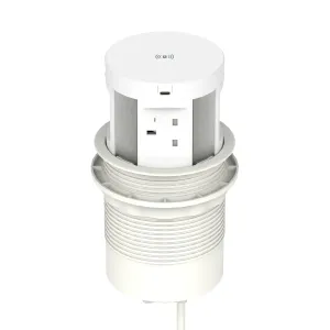 Volta Round Pop Up Power Unit 4x Socket Module with Wireless Charger - White