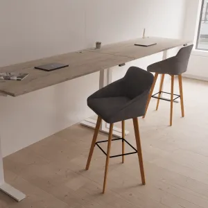 Carmen Grey Fabric Wooden Leg High Stool Chair