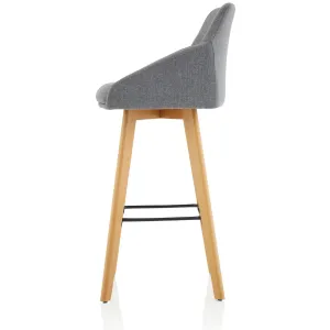 Carmen Grey Fabric Wooden Leg High Stool Chair