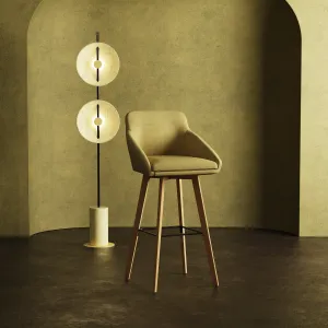 Carmen Grey Fabric Wooden Leg High Stool Chair