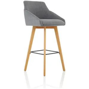 Carmen Grey Fabric Wooden Leg High Stool Chair