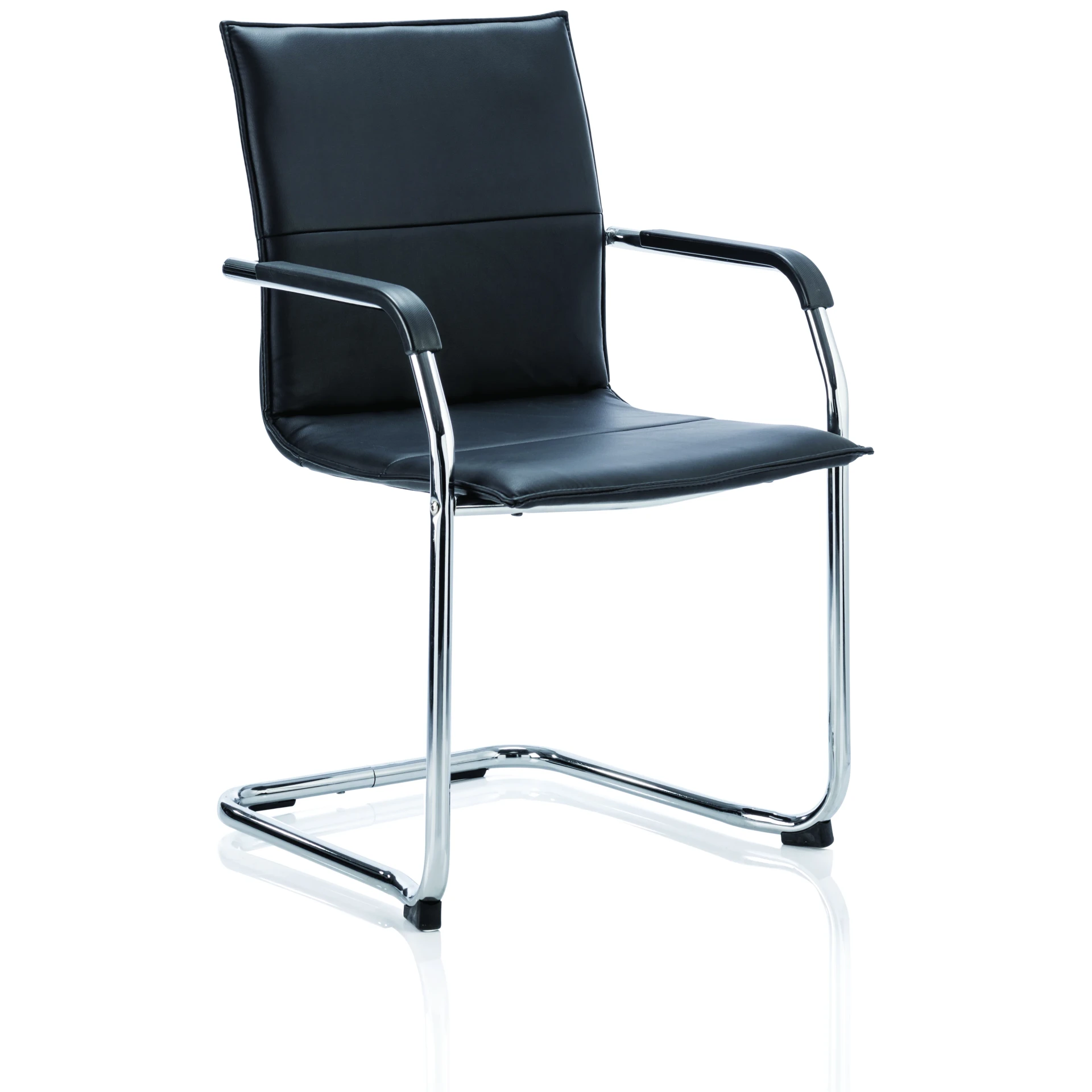 Echo Medium Back Leather Stackable Cantilever Visitor Chair with Arms