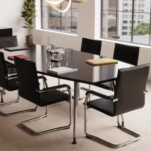 Echo Medium Back Leather Cantilever Visitor Chair with Arms