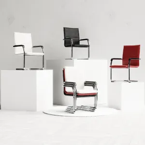 Echo Medium Back Leather Cantilever Visitor Chair with Arms