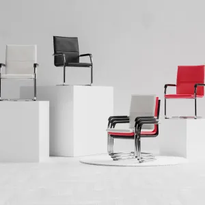 Echo Medium Back Leather Cantilever Visitor Chair with Arms