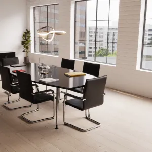 Echo Medium Back Leather Cantilever Visitor Chair with Arms