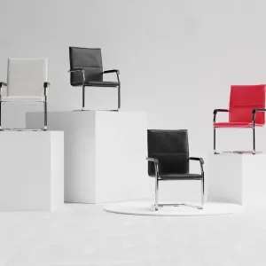 Echo Medium Back Leather Cantilever Visitor Chair with Arms