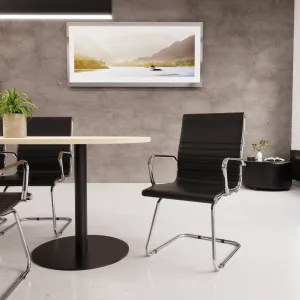 Nola Black Leather Cantilever Visitor Chair with Arms