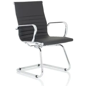 Nola Black Leather Cantilever Visitor Chair with Arms
