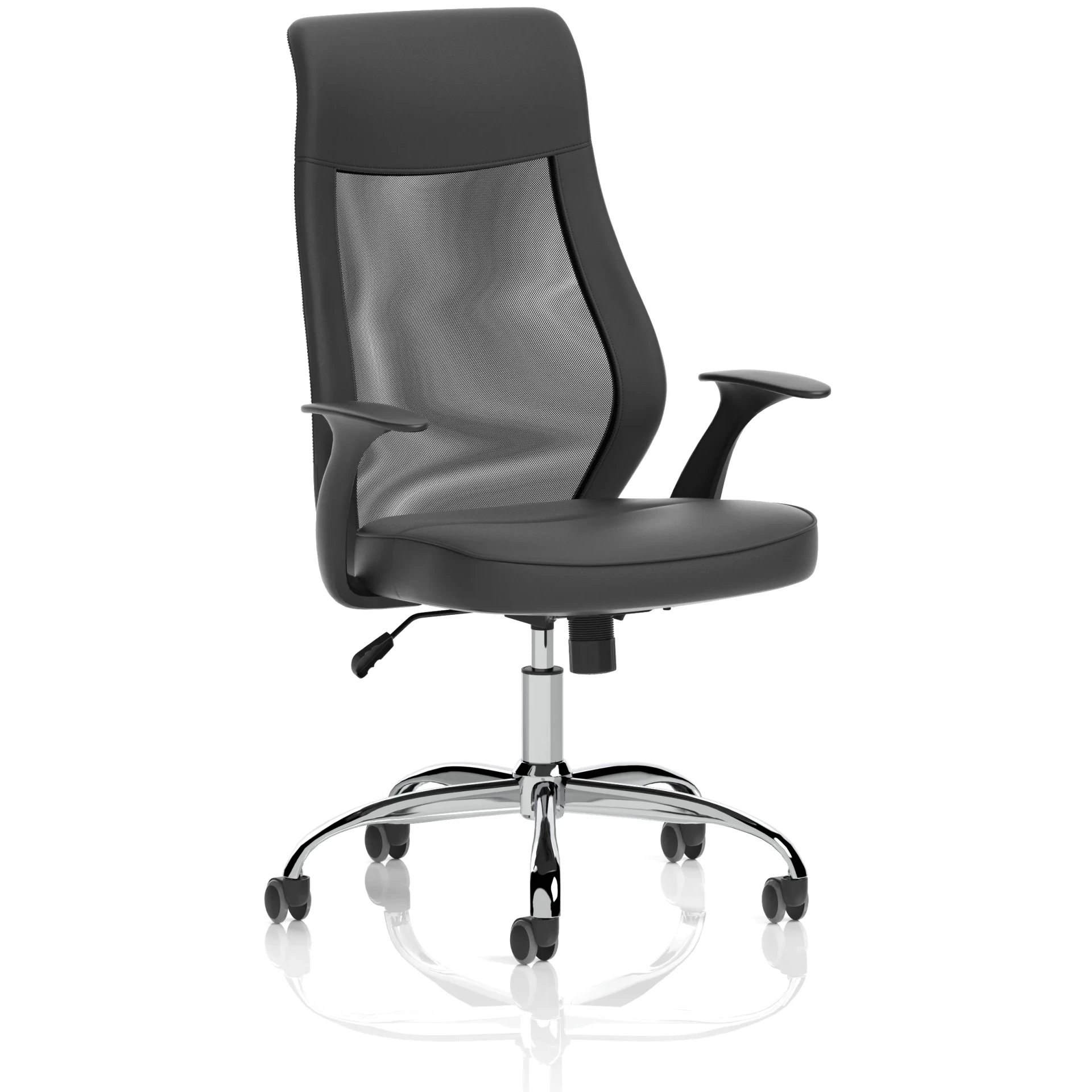 Baye High Mesh Back Task Operator Black Leather Office Chair with Arms