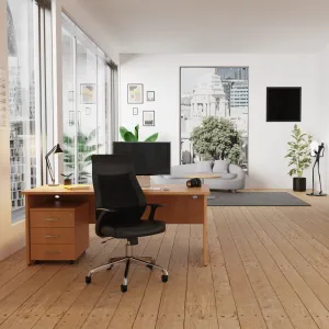 Baye High Mesh Back Task Operator Black Leather Office Chair with Arms