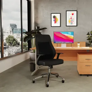 Baye High Mesh Back Task Operator Black Leather Office Chair with Arms