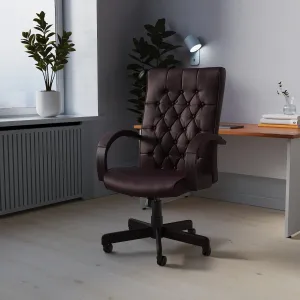 Chesterfield High Back Leather Executive Office Chair with Arms