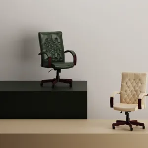Chesterfield High Back Leather Executive Office Chair with Arms