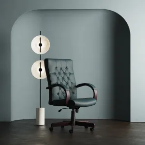 Chesterfield High Back Leather Executive Office Chair with Arms