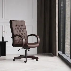 Chesterfield High Back Leather Executive Office Chair with Arms