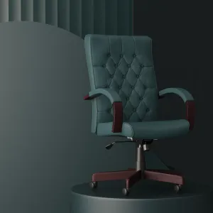 Chesterfield High Back Leather Executive Office Chair with Arms