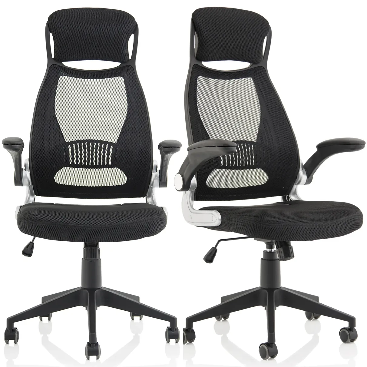 Saturn High Mesh Back Black Executive Office Chair with Folding Arms