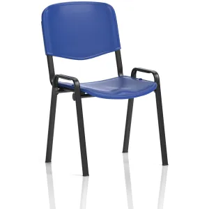 ISO polypropylene stacking chair in blue on a black frame