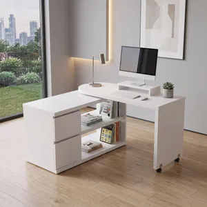 Fleur Smart Storage White Rotating Rectangular Home Office Desk