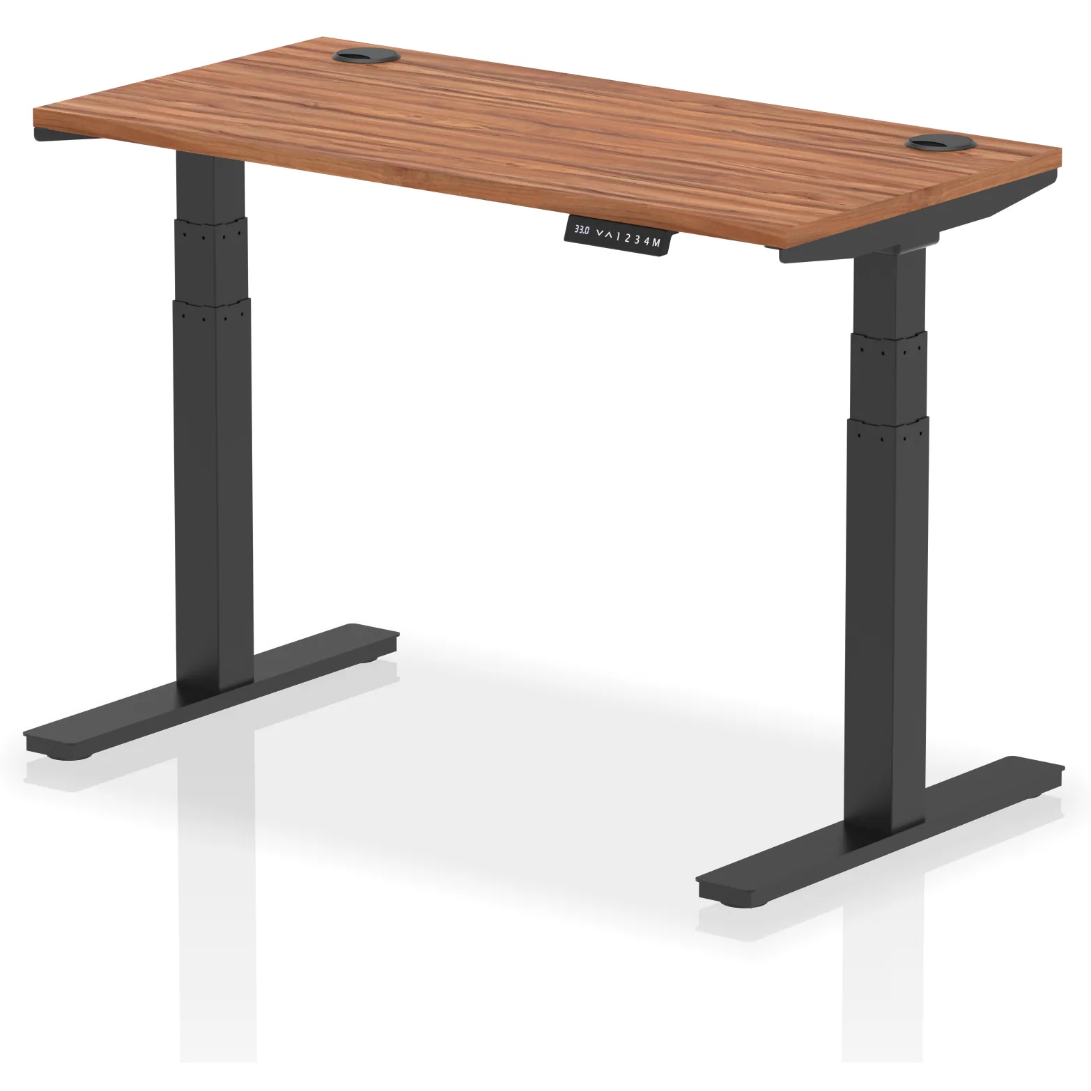Air Height Adjustable Desk With Cable Ports - 120cm / 60cm / Walnut / Black
