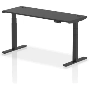 Air Height Adjustable Desk With Cable Ports - 160cm / 60cm / Black / Black