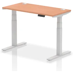 Air Height Adjustable Desk With Cable Ports - 120cm / 60cm / Beech / Silver