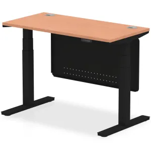 Air Height Adjustable Desk With Cable Ports With Steel Modesty Panel - 120cm / 60cm / Beech / Black