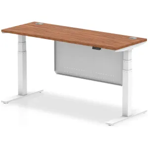 Air Height Adjustable Desk With Cable Ports With Steel Modesty Panel - 160cm / 60cm / Walnut / White
