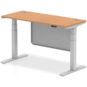 Air Height Adjustable Desk With Cable Ports With Steel Modesty Panel - 140cm / 60cm / Oak / Silver