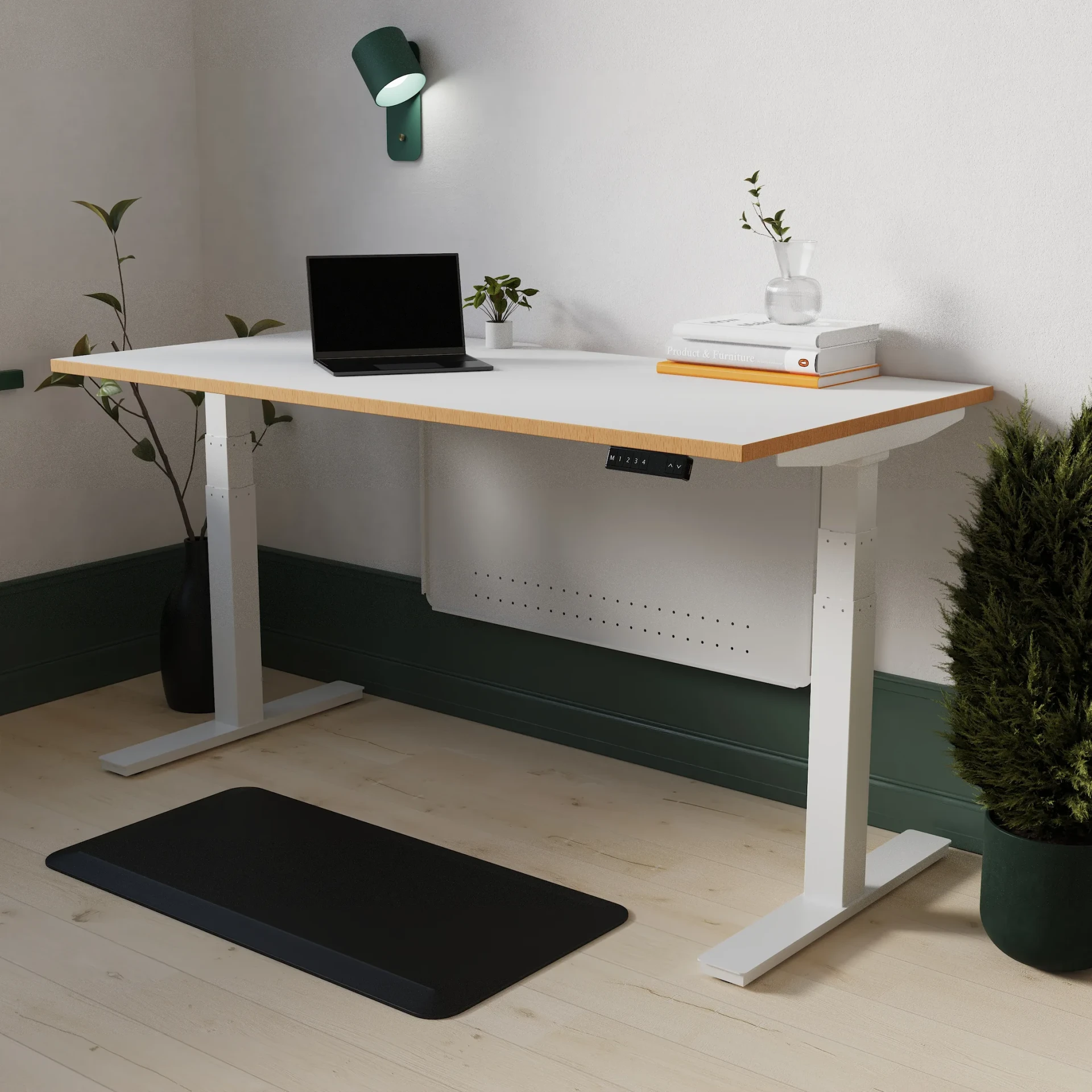 Oslo Air Height Adjustable Office Desk with White Steel Modesty Panel