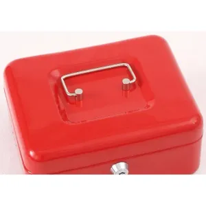 Phoenix Red Metal Cash Box with Key Lock and Coin Divider Tray