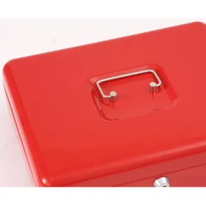 Phoenix Red Metal Cash Box with Key Lock and Coin Divider Tray