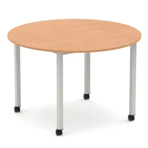 Impulse Round Table With Box Frame Leg With Castors - Oak