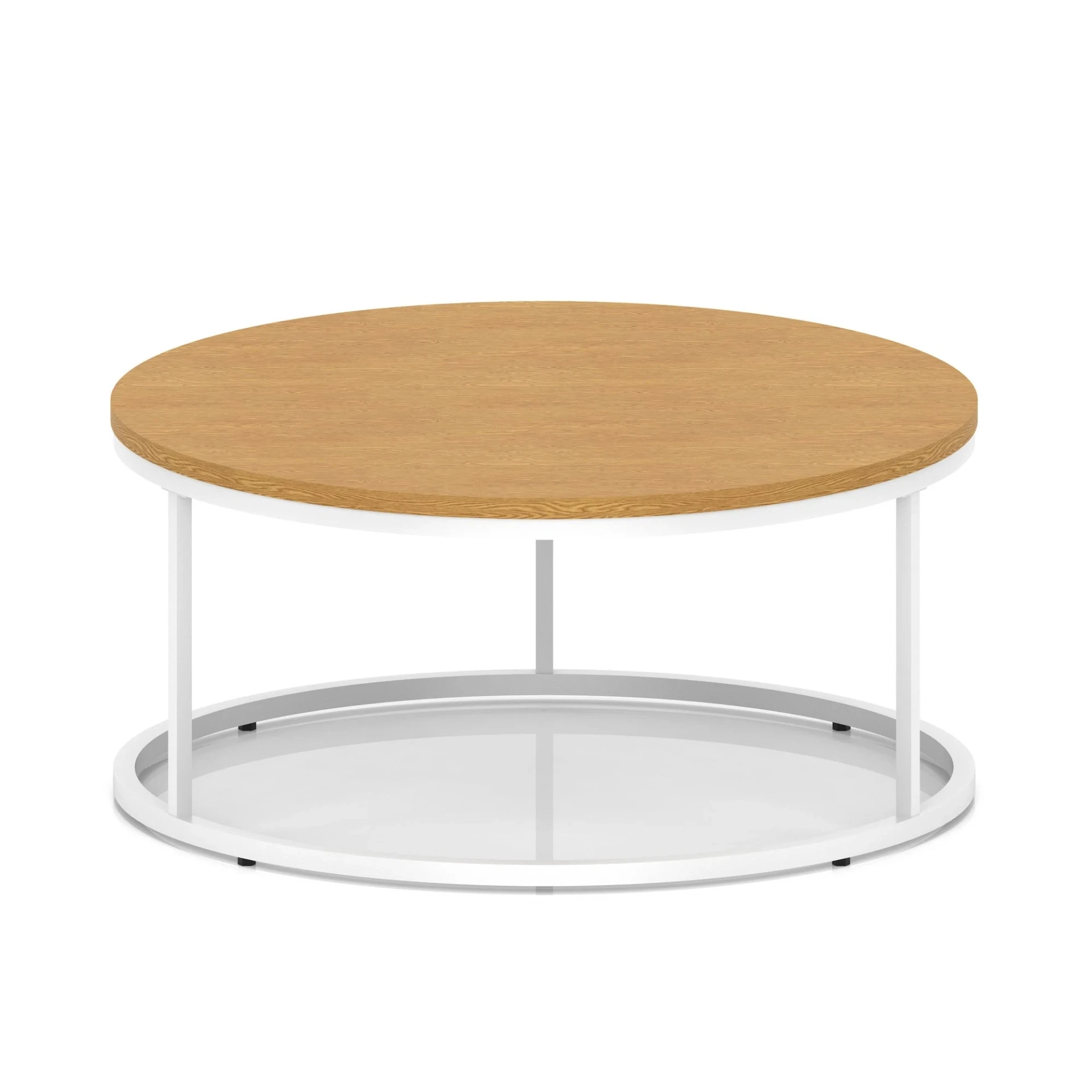 Impulse Round Coffee Table With Metal Frame - 100cm / Oak & White