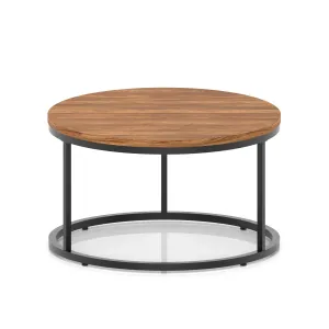 Impulse Round Coffee Table With Metal Frame - 80cm / Walnut & Black