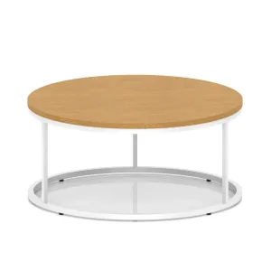 Impulse Round Coffee Table With Metal Frame - 100cm / Oak & White