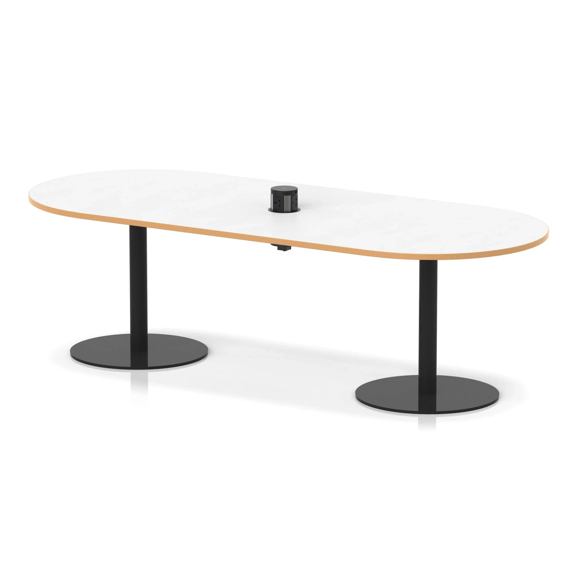 Italia Volta Poseur Boardroom Table With Pop-up Power Module - 240cm / White & Natural Wood / Black