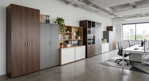 Tambour and double-door office storage cupboards
