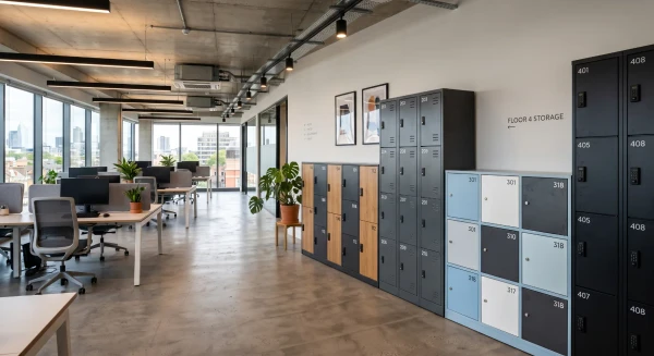 Banked personal-storage office lockers